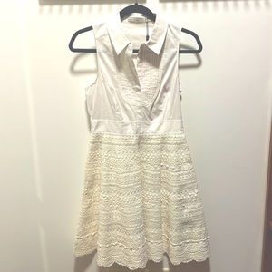 Karen Millen White Cotton Sleeveless Dress with Broderie Skirt. NWT